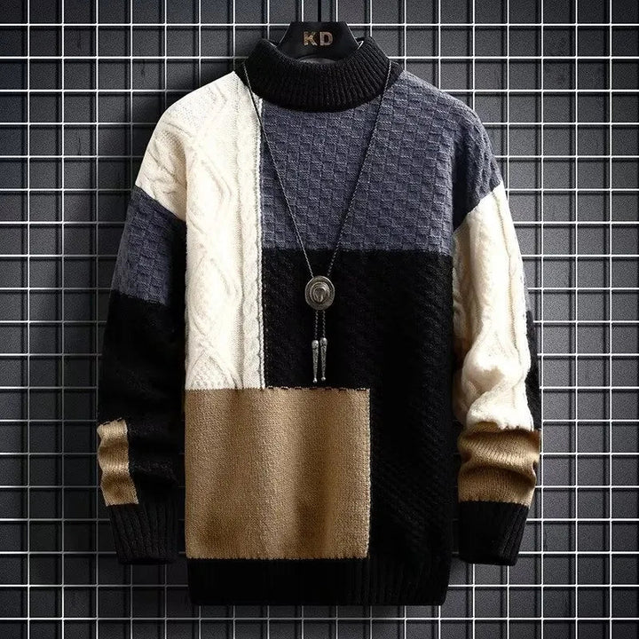 Adrian | Farveblokket Kabelstrikket Turtleneck