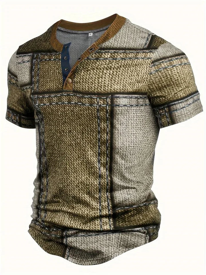 Frank | Stilfuld Patchwork Print Henley Skjorte
