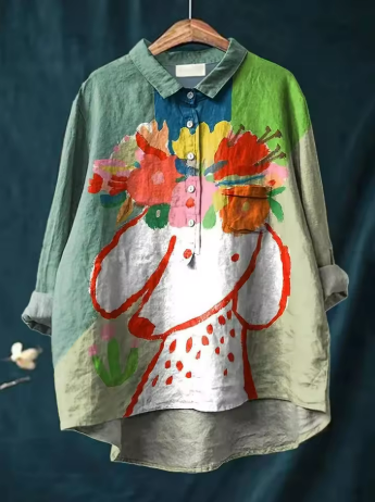 Anne® | Bluse med blomsterprint og hundeprint