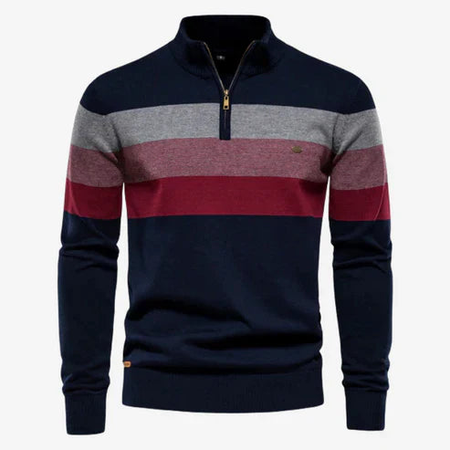Rolf |  Stribet sweater med kvart lynlås