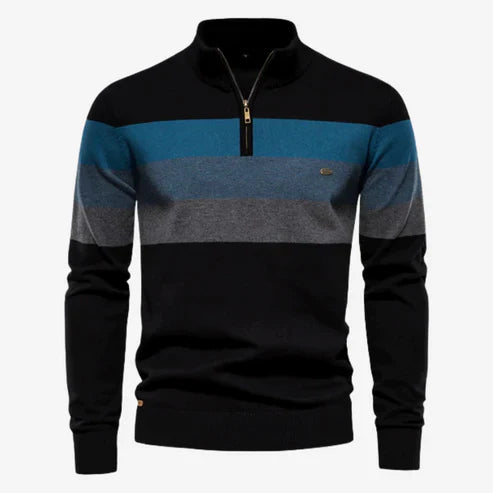 Rolf |  Stribet sweater med kvart lynlås