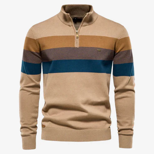 Rolf |  Stribet sweater med kvart lynlås