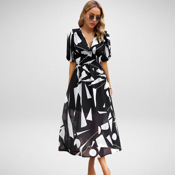 Irmelin | Stilfuld Geometrisk Print Kjole