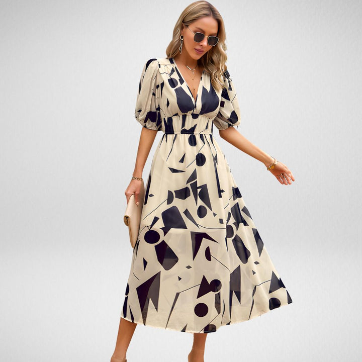 Irmelin | Stilfuld Geometrisk Print Kjole