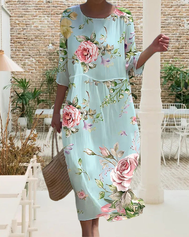 Martha | Blomsterprint Midi Kjole