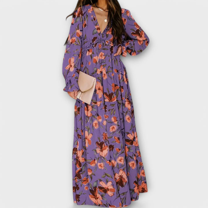 Elle | Blomster V-Hals Maxi Kjole