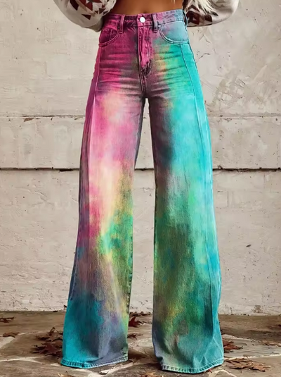 Zoey | Farverige Tie-Dye Bredbenede Jeans