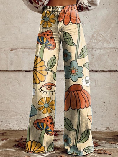 Zora | Retro Blomsterprint Bredbenede Jeans