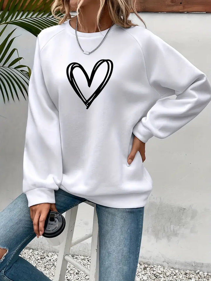 Gunhild | Casual Sweatshirt Med Hjerteprint