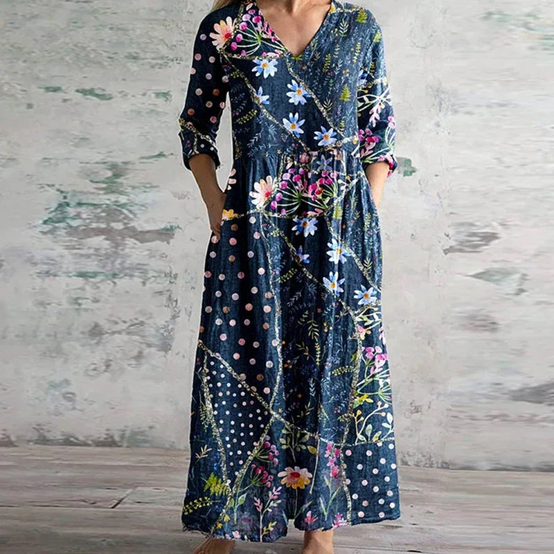 Kirsten | Blomster V-Hals Maxi Kjole