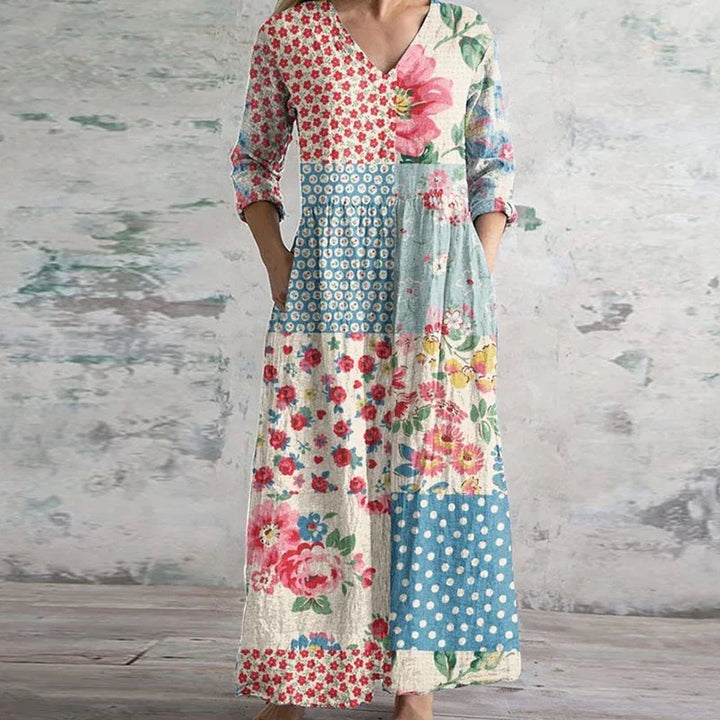 Kirsten | Blomster V-Hals Maxi Kjole