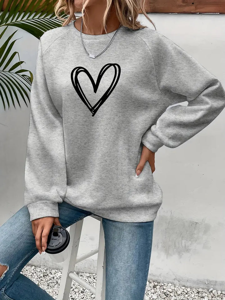 Gunhild | Casual Sweatshirt Med Hjerteprint