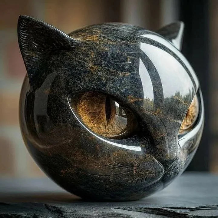 NyxCharm I Mystisk sort kattehovedskulptur