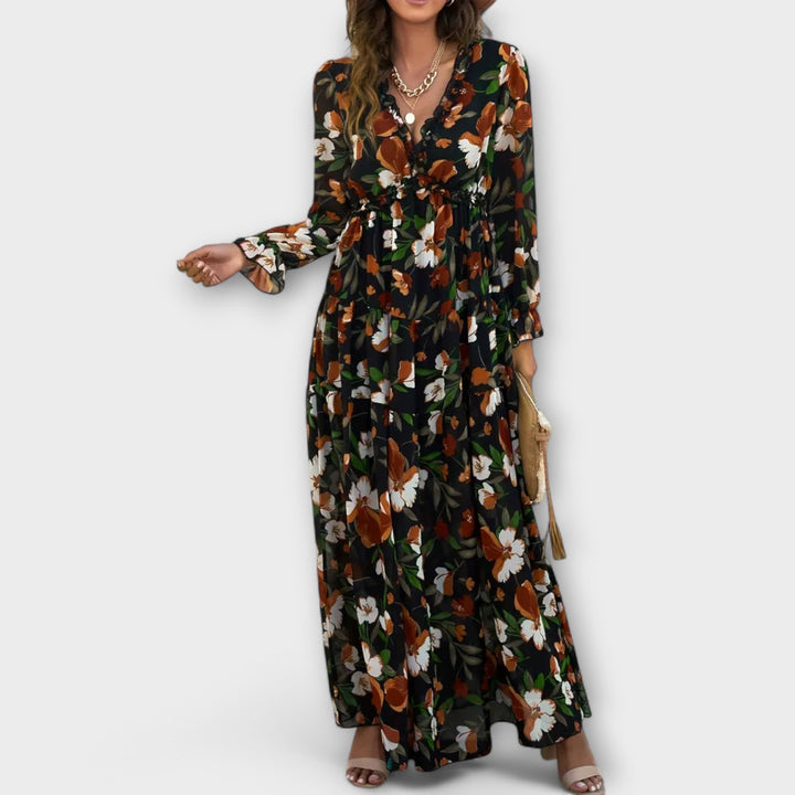 Elle | Blomster V-Hals Maxi Kjole