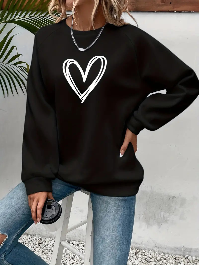 Gunhild | Casual Sweatshirt Med Hjerteprint