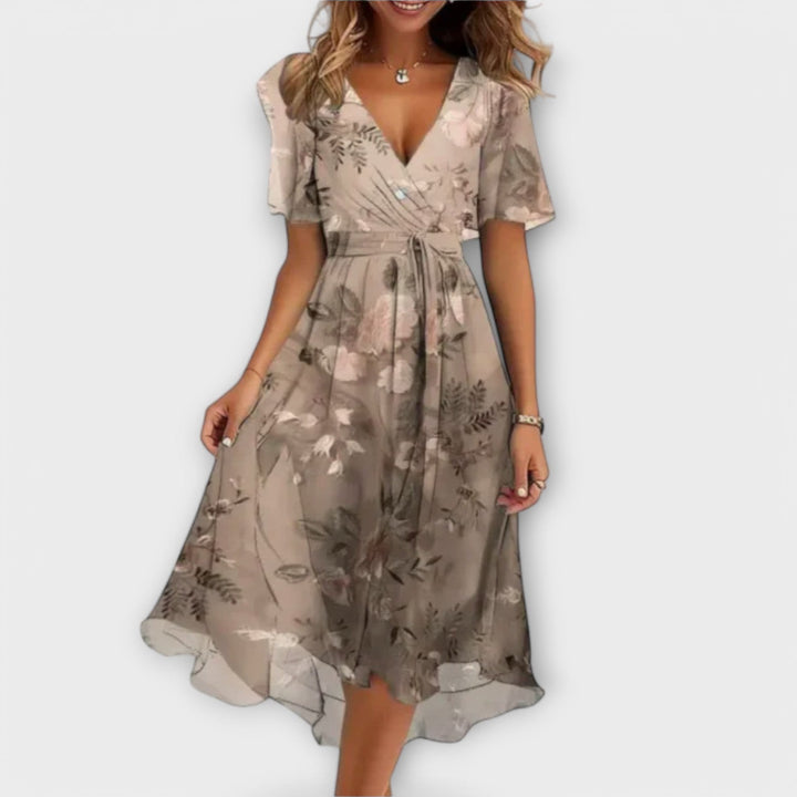 Annegret | Blomster V-Hals Wrap Midi Kjole