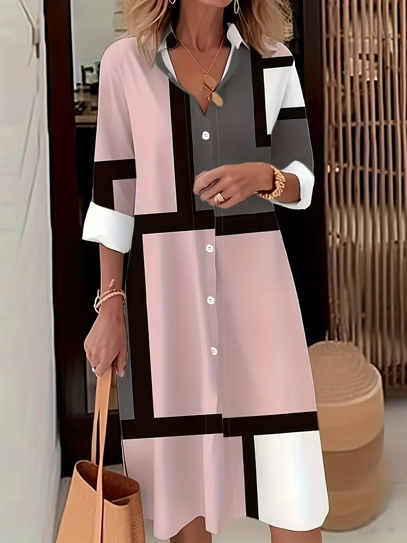 Margaritte | Geometrisk Print Skjortekjole