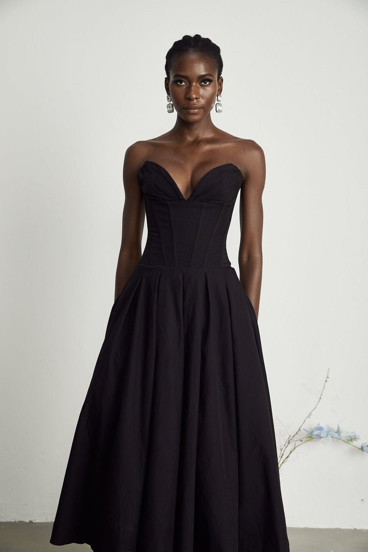 Thora | Stilfuld Off-Shoulder Korset Midi Kjole