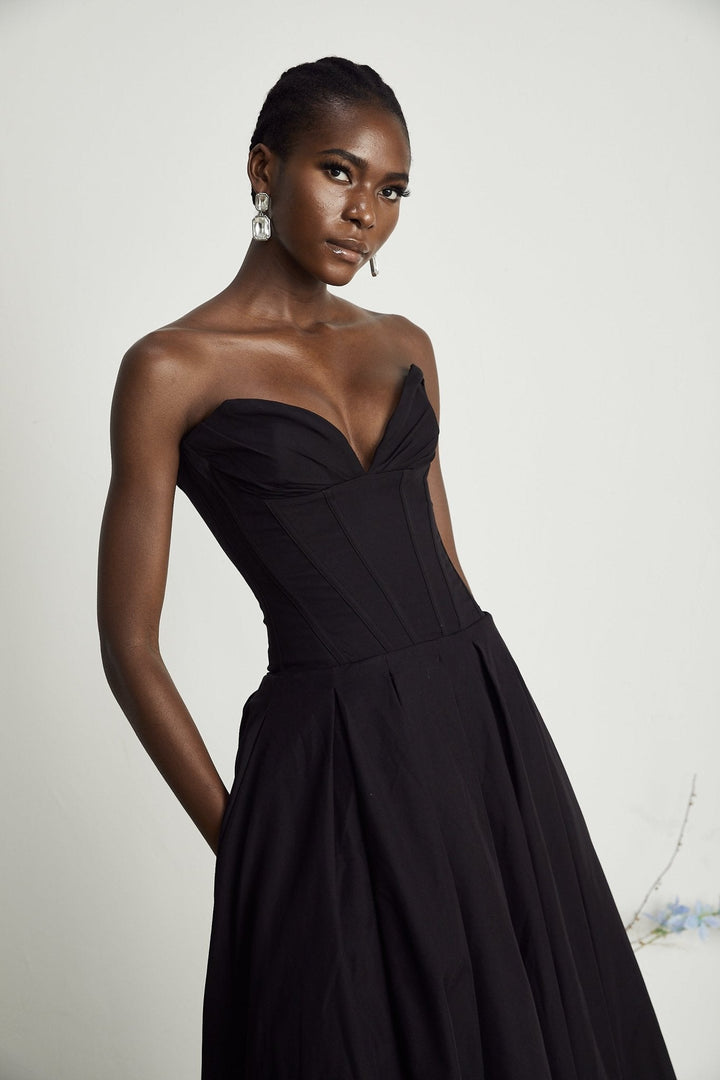 Thora | Stilfuld Off-Shoulder Korset Midi Kjole